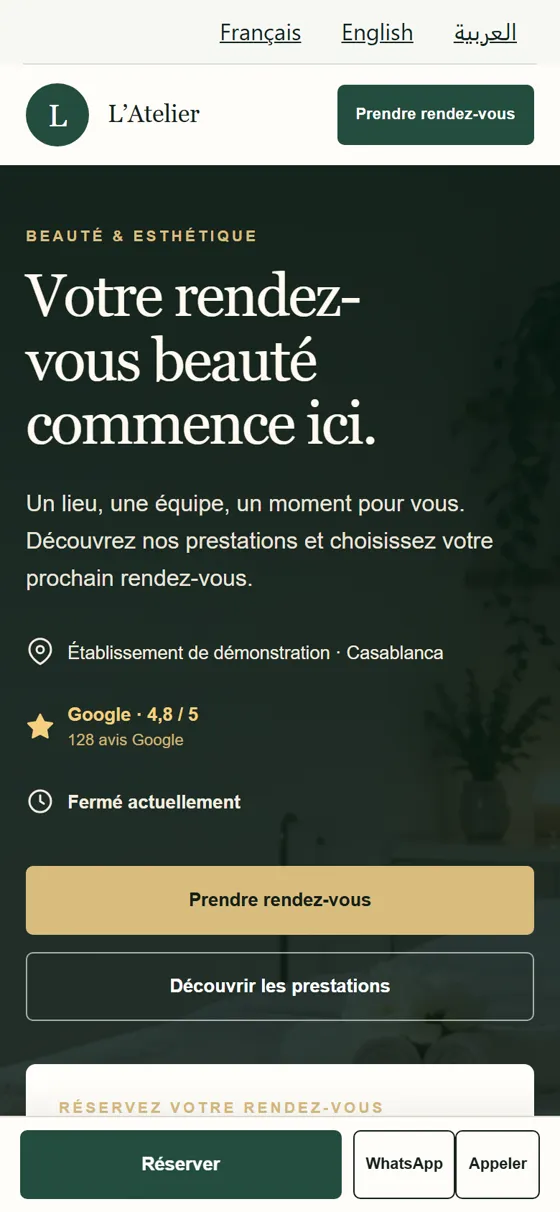 Mini-site de réservation sur téléphone